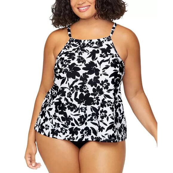 Island Escape Plus Size Cali Printed Tankini, White, Size 16W 0352 - Picture 1 of 2